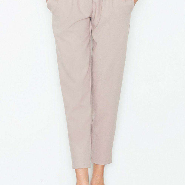 Chic High-Waisted Trousers with Decorative Waist Accents and Stylish Belt