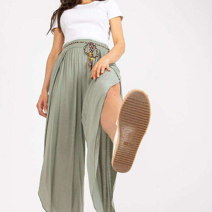 Chic High-Waisted Viscose Trousers with Trendy Waist Tie - Très Elite