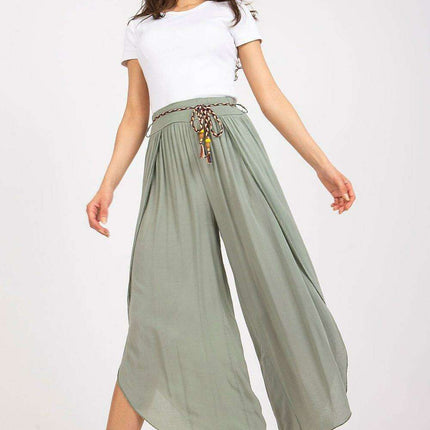 Chic High-Waisted Viscose Trousers with Trendy Waist Tie - Très Elite