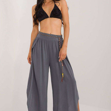 Chic High-Waisted Viscose Trousers with Trendy Waist Tie