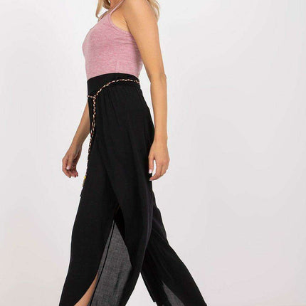 Chic High-Waisted Viscose Trousers with Trendy Waist Tie - Très Elite