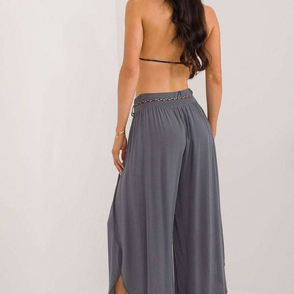 Chic High-Waisted Viscose Trousers with Trendy Waist Tie - Très Elite