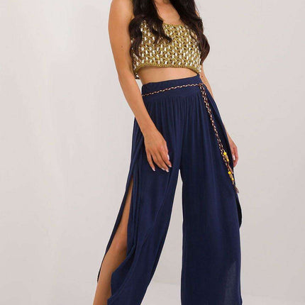 Chic High-Waisted Viscose Trousers with Trendy Waist Tie