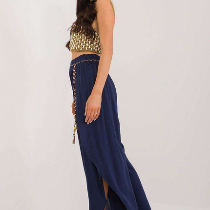 Chic High-Waisted Viscose Trousers with Trendy Waist Tie - Très Elite