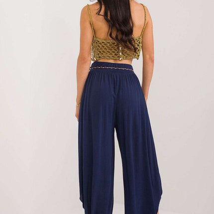 Chic High-Waisted Viscose Trousers with Trendy Waist Tie - Très Elite