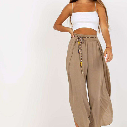 Chic High-Waisted Viscose Trousers with Trendy Waist Tie