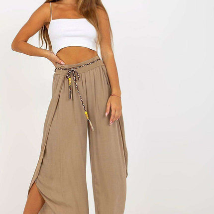Chic High-Waisted Viscose Trousers with Trendy Waist Tie - Très Elite