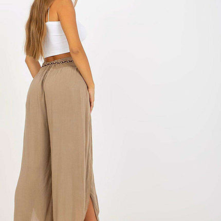 Chic High-Waisted Viscose Trousers with Trendy Waist Tie - Très Elite