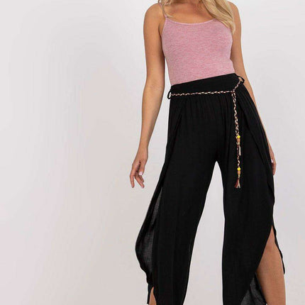 Chic High-Waisted Viscose Trousers with Trendy Waist Tie