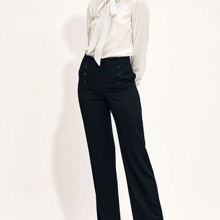 Chic High Waisted Wide Leg Trousers With Button Details - Très Elite