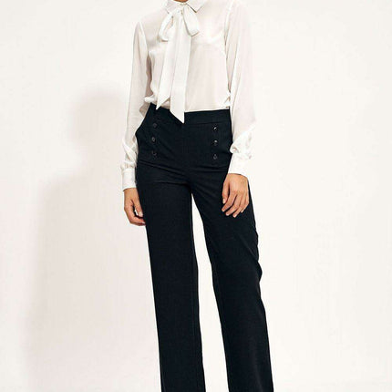 Chic High Waisted Wide Leg Trousers With Button Details - Très Elite