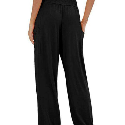 Chic High-Waisted Wide-Leg Trousers with Elastic Waistband for Women - Très Elite