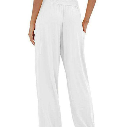 Chic High-Waisted Wide-Leg Trousers with Elastic Waistband for Women - Très Elite