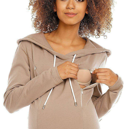 Chic Hooded Maternity and Nursing Dress with Practical Kangaroo Pocket - Très Elite