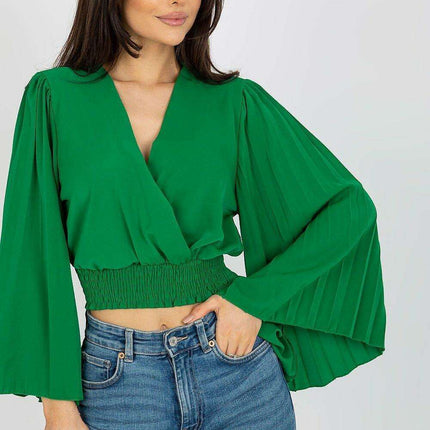 Chic Italian Blouse Envelope Neckline Elastic Waistband