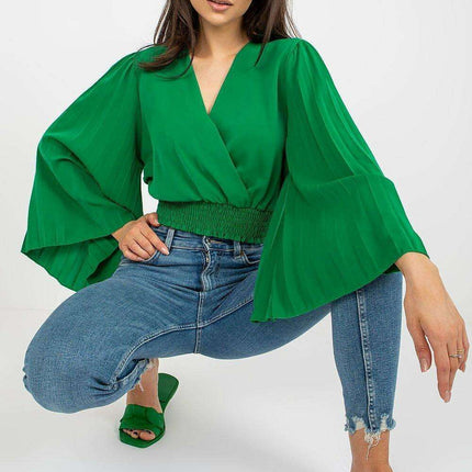 Chic Italian Blouse Envelope Neckline Elastic Waistband - Très Elite
