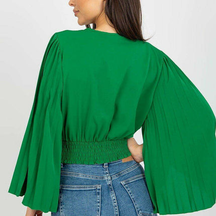 Chic Italian Blouse Envelope Neckline Elastic Waistband - Très Elite
