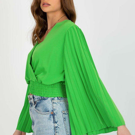 Chic Italian Blouse Envelope Neckline Elastic Waistband - Très Elite