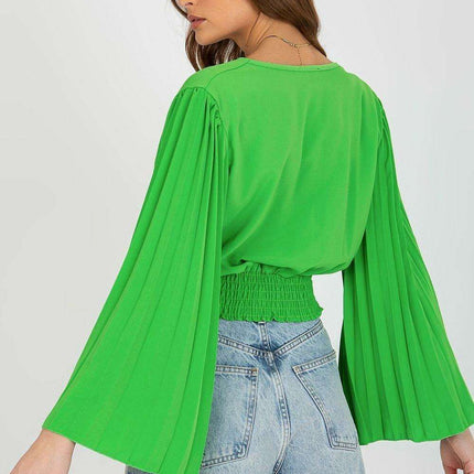 Chic Italian Blouse Envelope Neckline Elastic Waistband - Très Elite