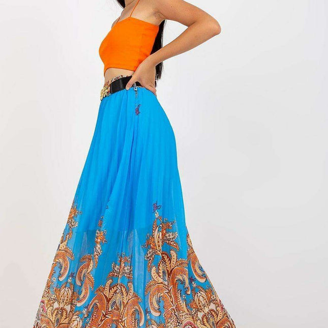 Chic Italian Midi Skirt Set With Glamorous Chain Accent