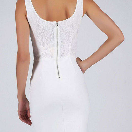 Chic Ivory Bodycon Dress with Eye-Catching Zipper Detail - Très Elite