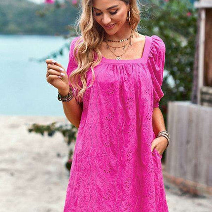 Chic Jacquard Square Neck Dress for Upscale Gatherings - Très Elite