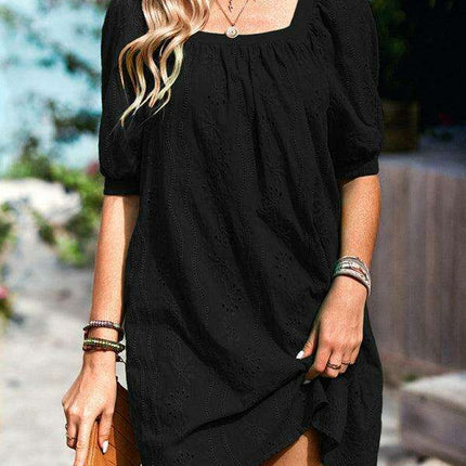 Chic Jacquard Square Neck Dress for Upscale Gatherings - Très Elite