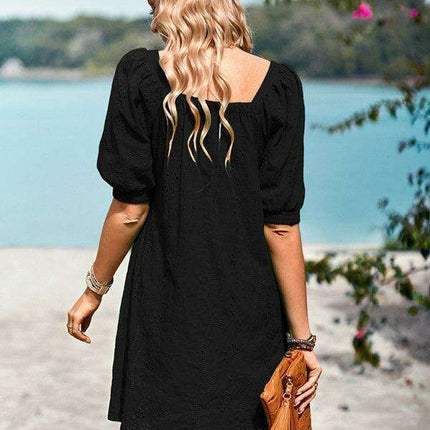Chic Jacquard Square Neck Dress for Upscale Gatherings - Très Elite