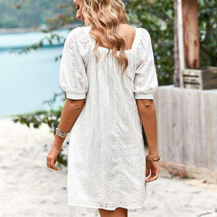 Chic Jacquard Square Neck Dress for Upscale Gatherings - Très Elite