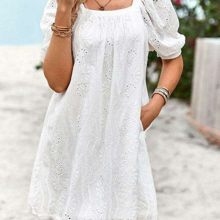Chic Jacquard Square Neck Dress for Upscale Gatherings - Très Elite