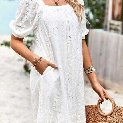 Chic Jacquard Square Neck Dress for Upscale Gatherings - Très Elite