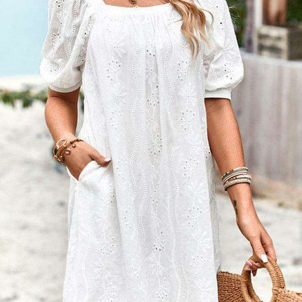 Chic Jacquard Square Neck Dress for Upscale Gatherings - Très Elite