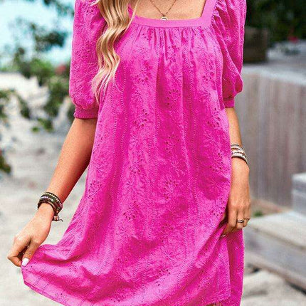 Chic Jacquard Square Neck Dress for Upscale Gatherings - Très Elite