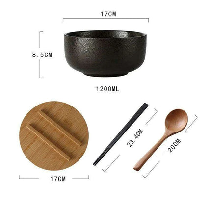 Chic Japanese Ceramic Noodle Bowl Set with Spoon and Chopsticks for Exquisite Dining Experience - Très Elite