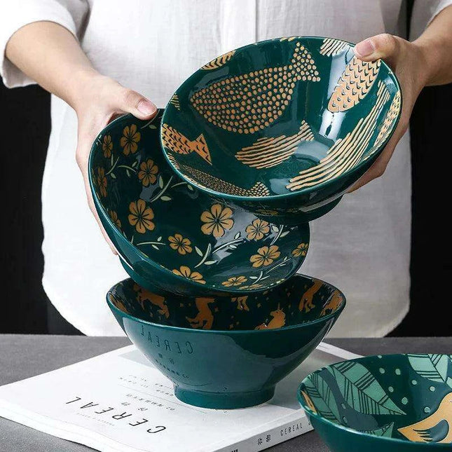 Chic Japanese Ceramic Ramen and Soup Bowl Collection - Essential for Elegant Dining Experiences