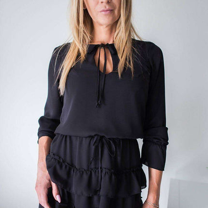 Chic Jersa Tie-Neck Cocktail Dress with Flowy Sleeves - Très Elite