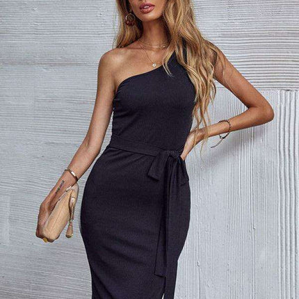 Chic Knee-Length Dress with Unique Shoulder Bag Detail - Ideal for Any Event! - Très Elite