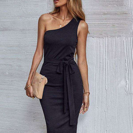 Chic Knee-Length Dress with Unique Shoulder Bag Detail - Ideal for Any Event! - Très Elite