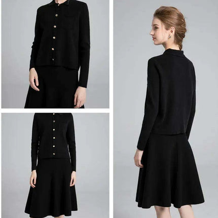 Chic Knit Collar Sweater with Elegant Gold Button Embellishments - Très Elite