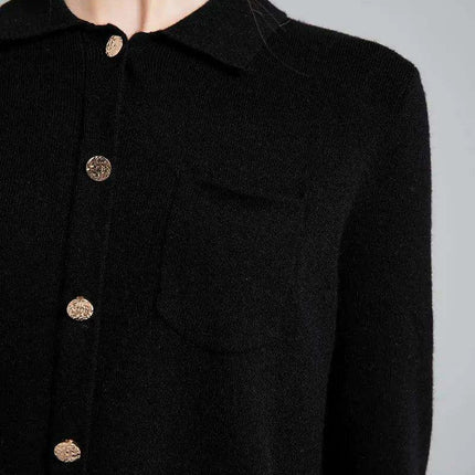 Chic Knit Collar Sweater with Elegant Gold Button Embellishments - Très Elite