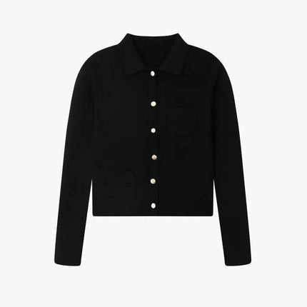 Chic Knit Collar Sweater with Elegant Gold Button Embellishments