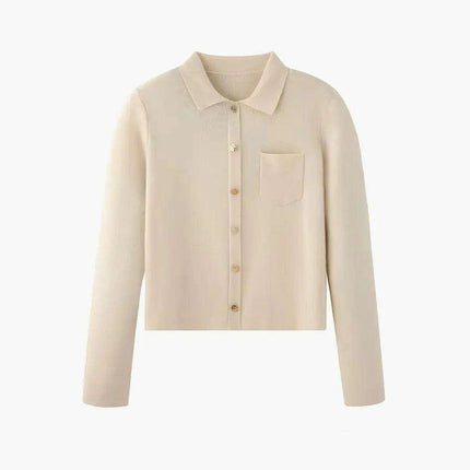 Chic Knit Collar Sweater with Elegant Gold Button Embellishments