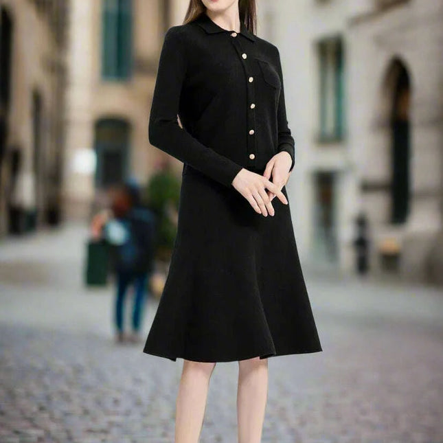 Chic Knit Collar Sweater with Elegant Gold Button Embellishments