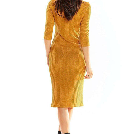 Chic Knit Midi Dress with Unique Shoulder Detailing - Très Elite