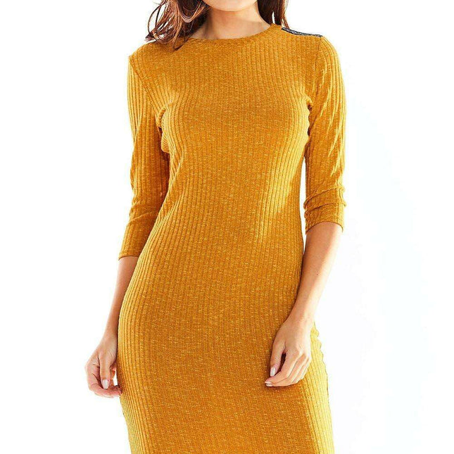 Chic Knit Midi Dress with Unique Shoulder Detailing