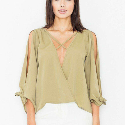 Chic Lace Blouse with Sophisticated Sleeve Accents - Très Elite