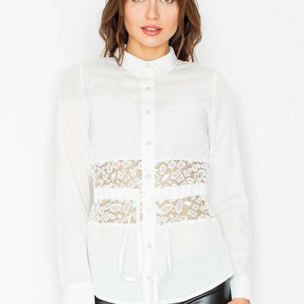 Chic Lace-Detail Long Sleeve Blouse for Women XL - Fashionable Ribbon Accent - Très Elite