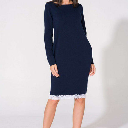Chic Lace-Embellished Knit Daydress with Stylish Teardrop Back - Tessita 61736 - Très Elite