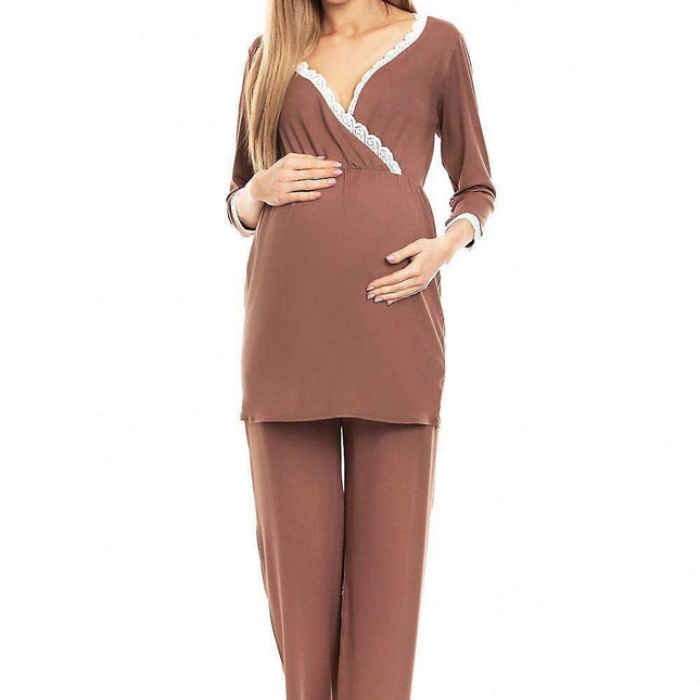 Chic Lace-Embellished Maternity & Nursing Pajama Set