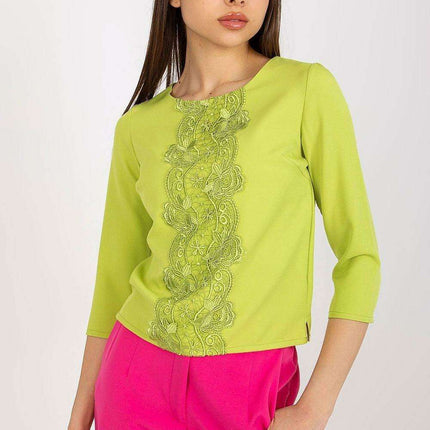 Chic Lace-Embellished Top with 3/4 Sleeves - Très Elite